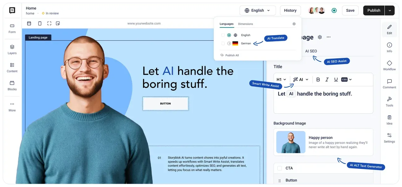 Storyblok Visual Editor – Live-Bearbeitung von Inhalten direkt im Layout